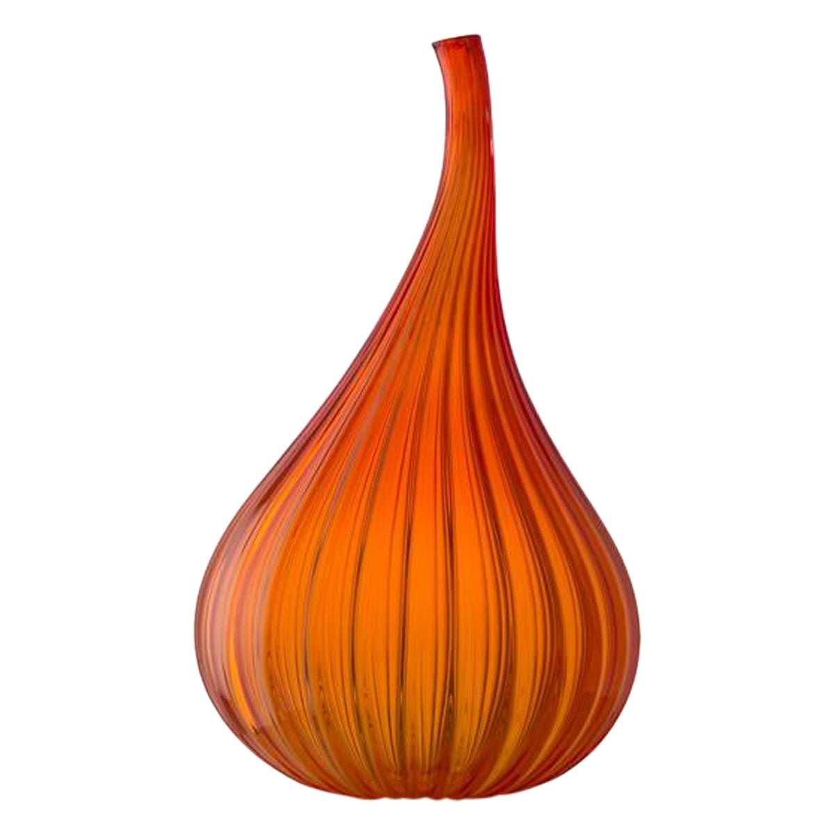 Große Vase mit orangefarbenen Tropfen Lucido aus Murano-Glas von Renzo Stellon