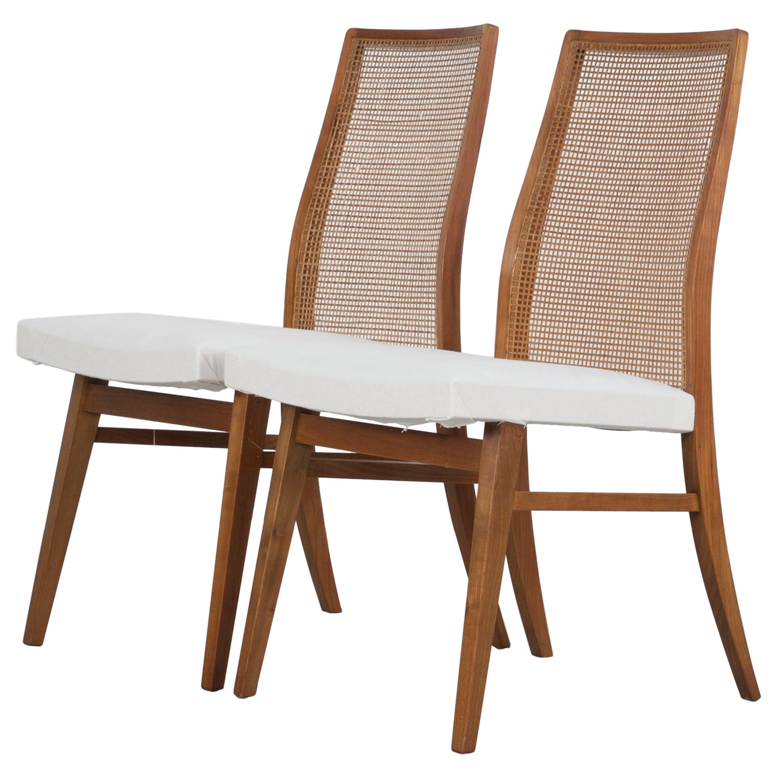 Set of Two 50s Beech Wood Chairs with Woven Back