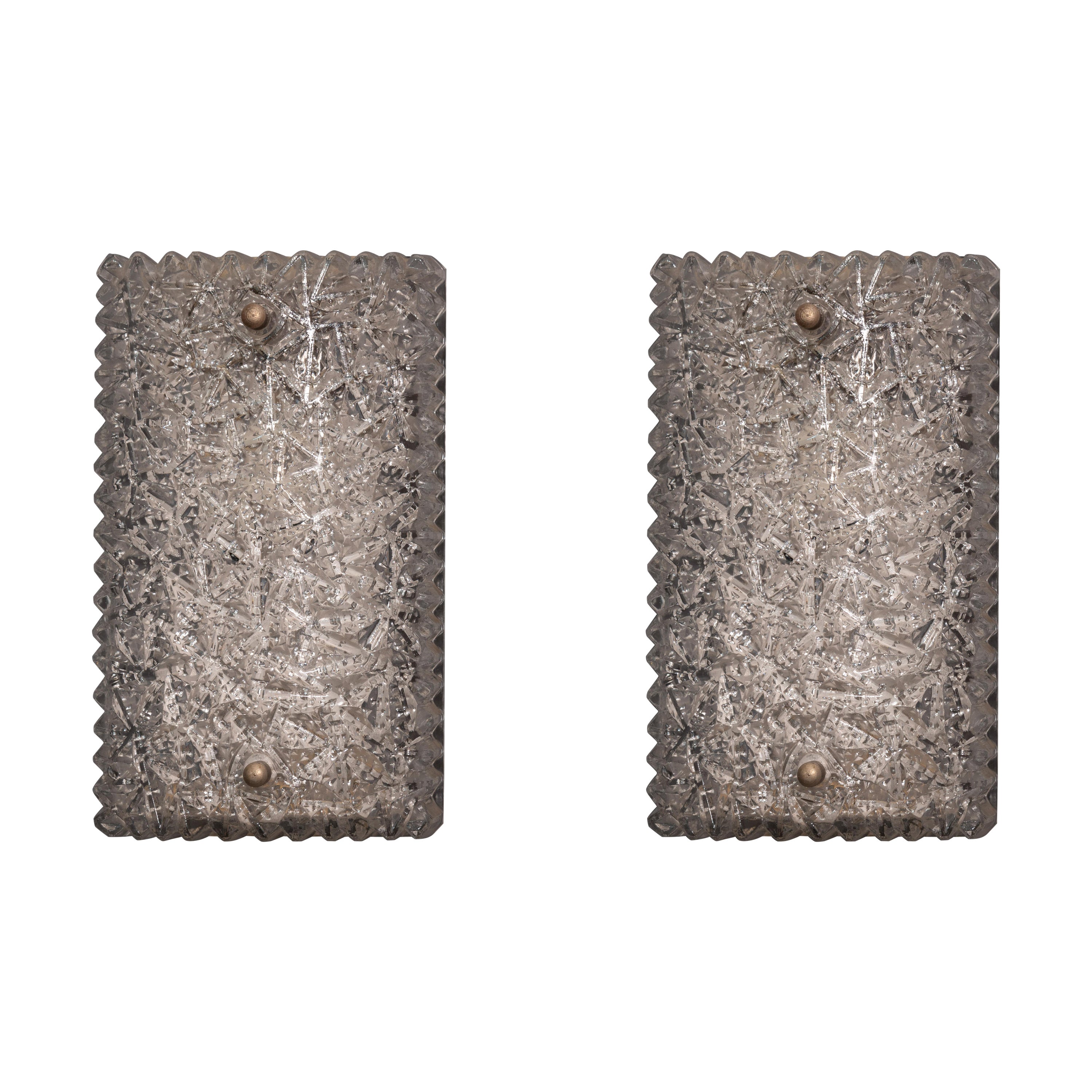 Hoffmeister-Leuchten Pair of Modern Rectangular Frosted Glass Sconces 