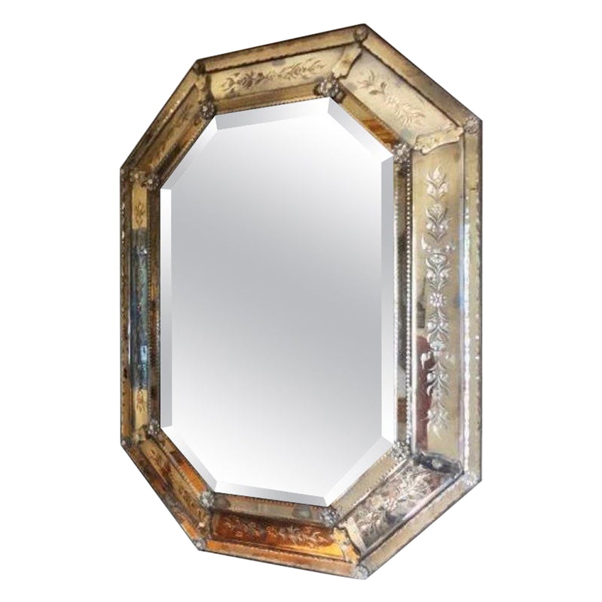 19th Century Etched and Beveled Octagonal Venetian Mirror