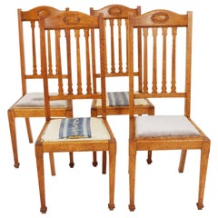4 Antique Dining Chairs, Oak Arts & Crafts Chairs, Scotland 1910, H166