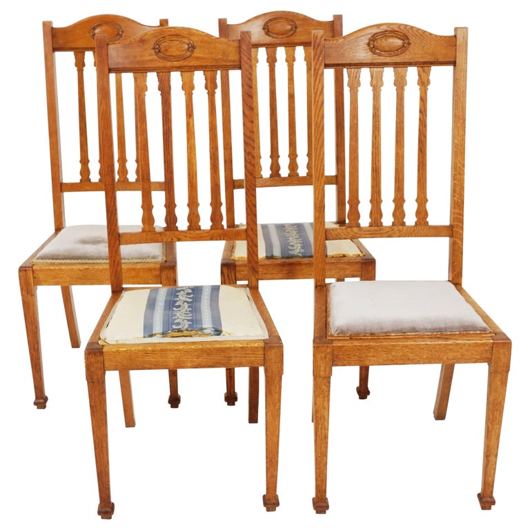 4 antike Esszimmerstühle, Eichenholz Arts and Crafts Stühle, Schottland  1910, B2379 im Angebot bei 1stDibs