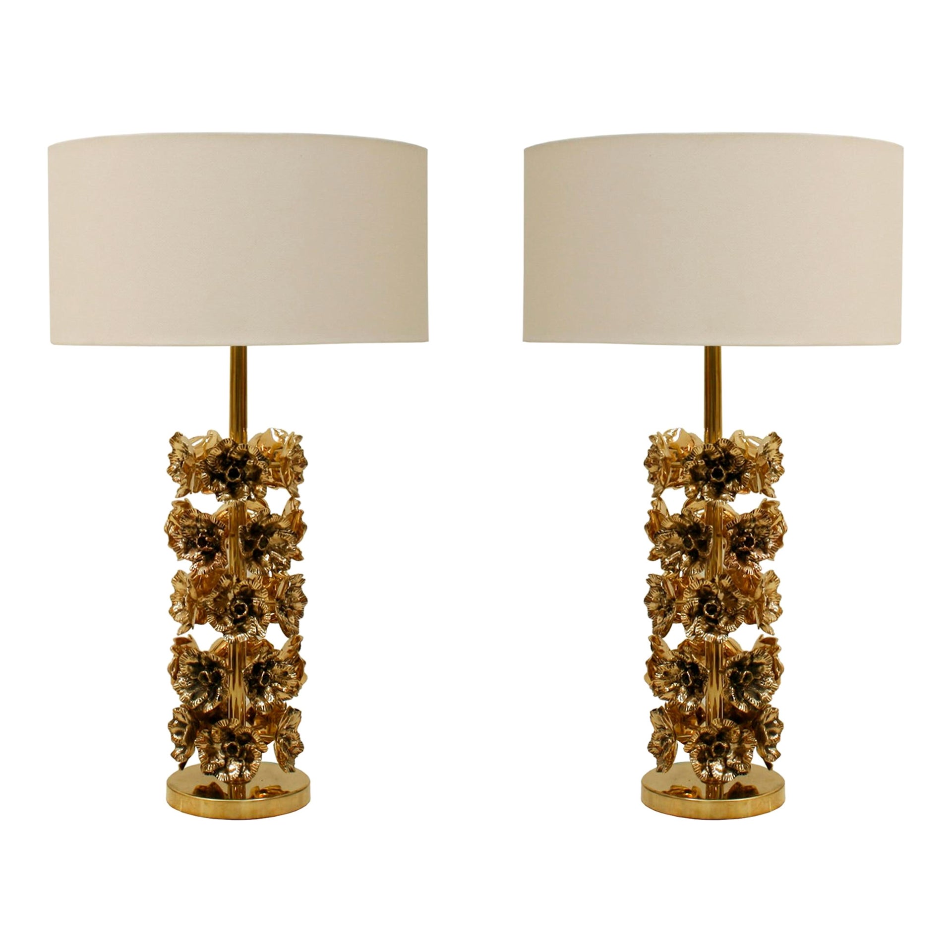 Mid Century Style Pair of Contemporary Italian Brass Table Lamps