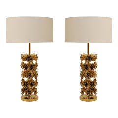 Mid Century Style Pair of Contemporary Italian Brass Table Lamps