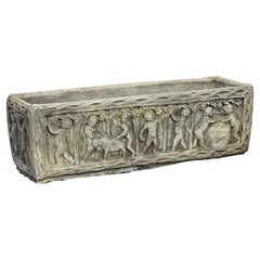Jardinière de jardin anglaise en pierre avec relief en forme de chérubin