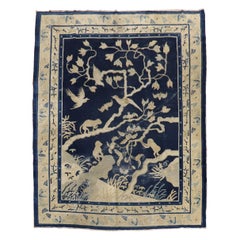 Antique Zabihi Collection 19th Century Monkey Pictorial Chinese Rug