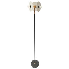 Custom Brass and Black & White Metal Midcentury Style Floor Lamp