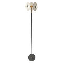 Custom Brass and Black & White Metal Midcentury Style Floor Lamp