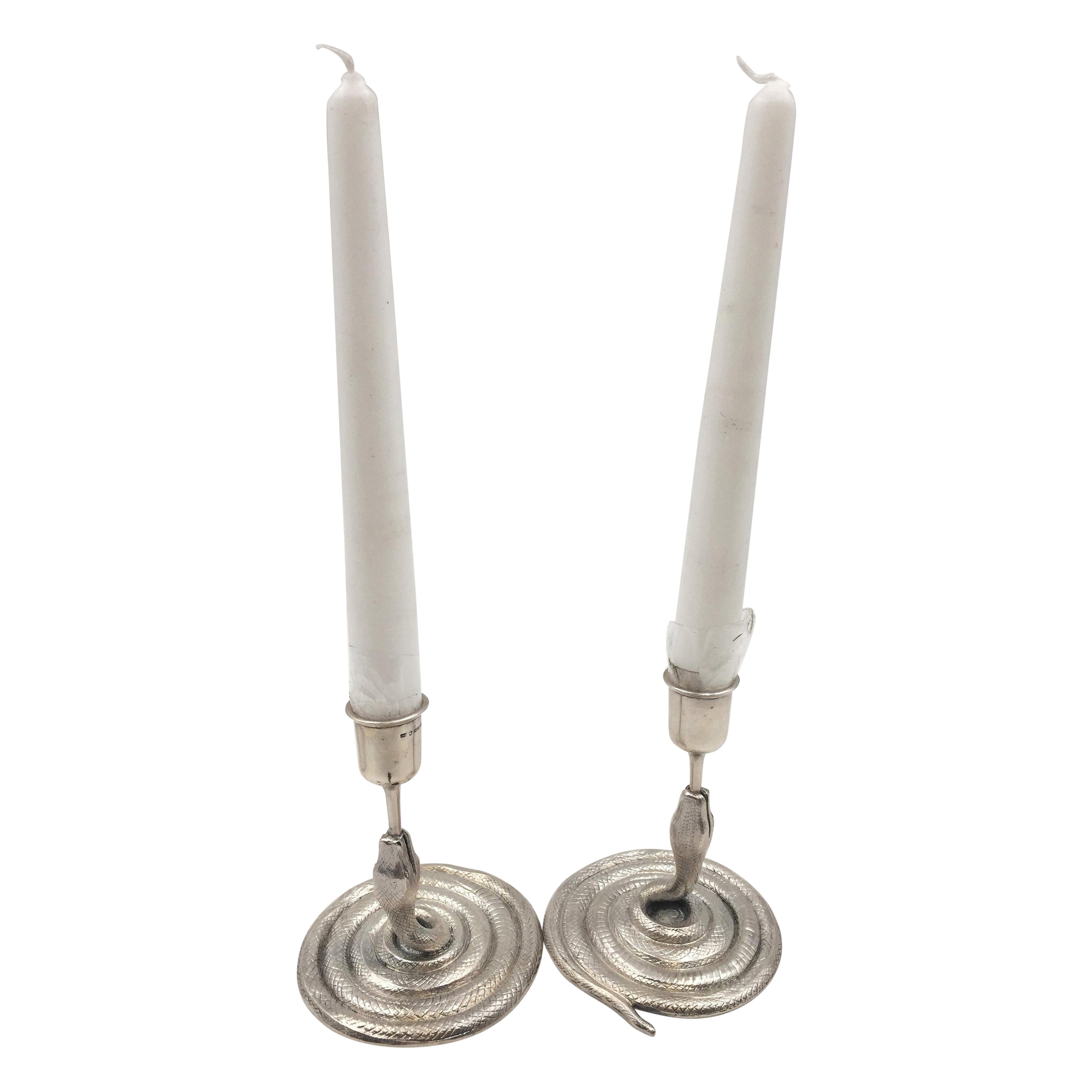 Pair of Silver Serpent Candlesticks in Mid-Century Modern Style from 1954 For Sale