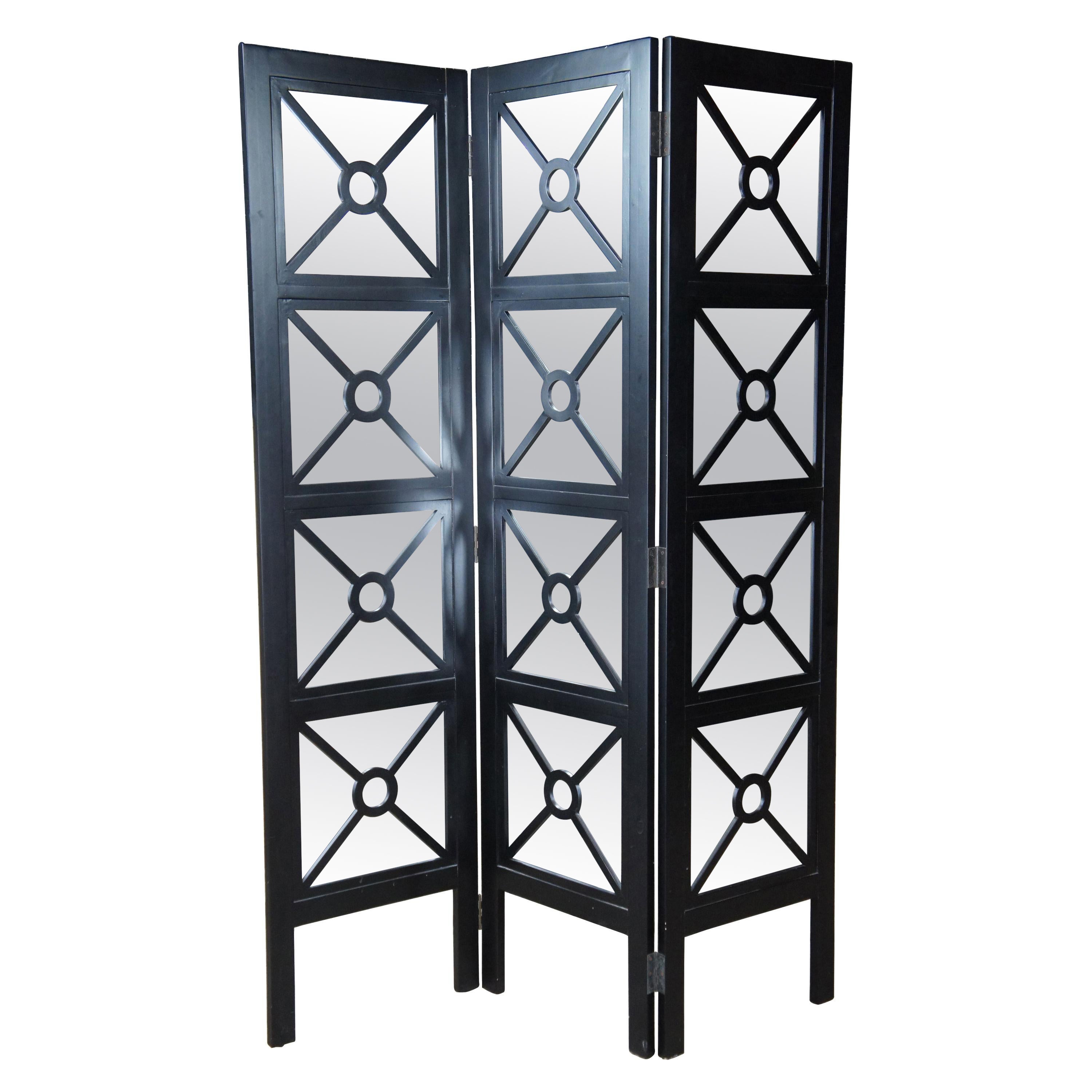 Neoclassical Modern 3 Panel Mirrored Folding Room Divider Privacy Screen X  For Sale