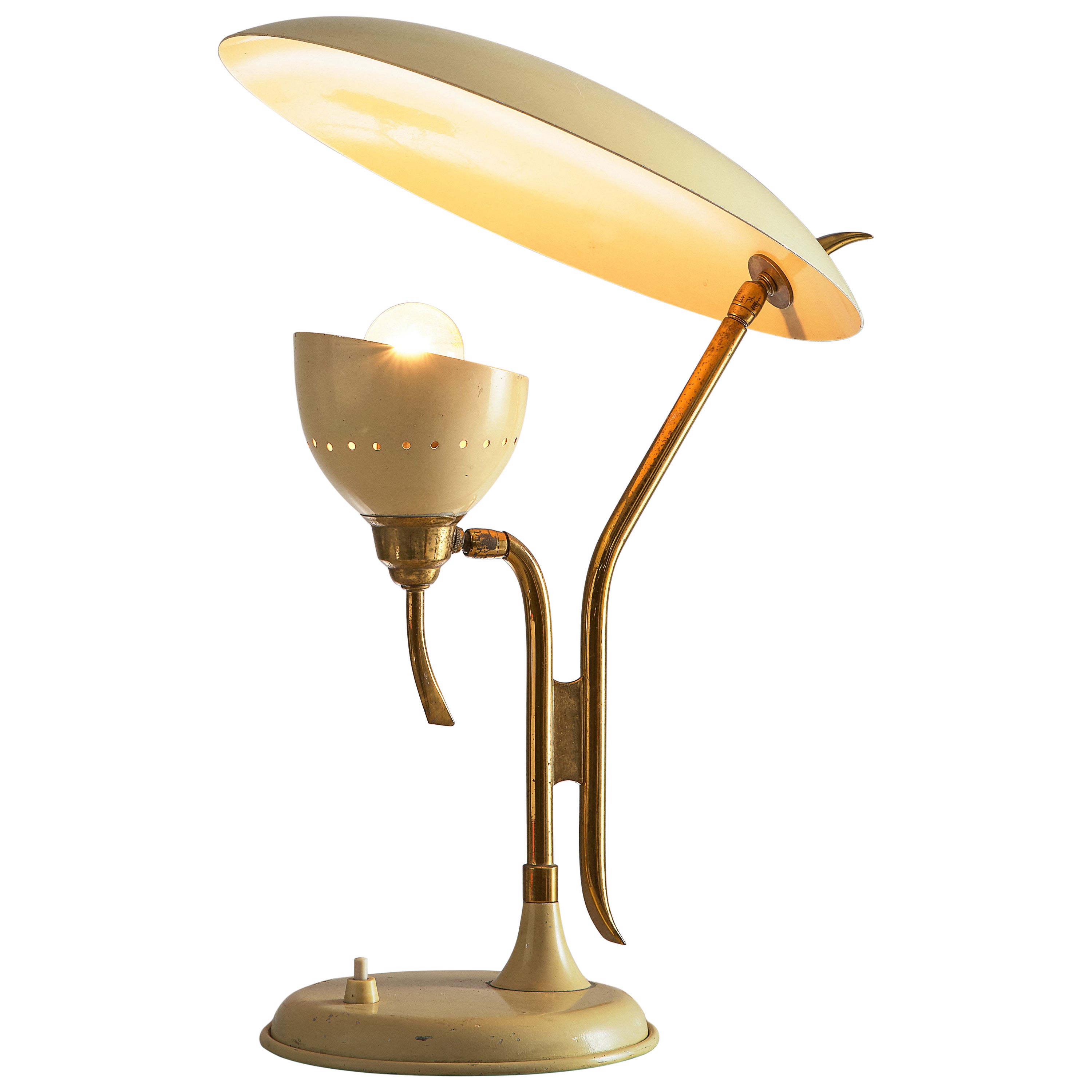Lumen Milano Table Lamp in Beige Metal and Brass