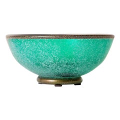 Vintage Mario Poggi Scavo Murano Teal Sea Green, Gold Aventurine Glass Bowl