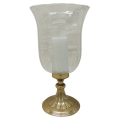 Large Brass Hurricane Lantern with Tulip Shape Clear Glass