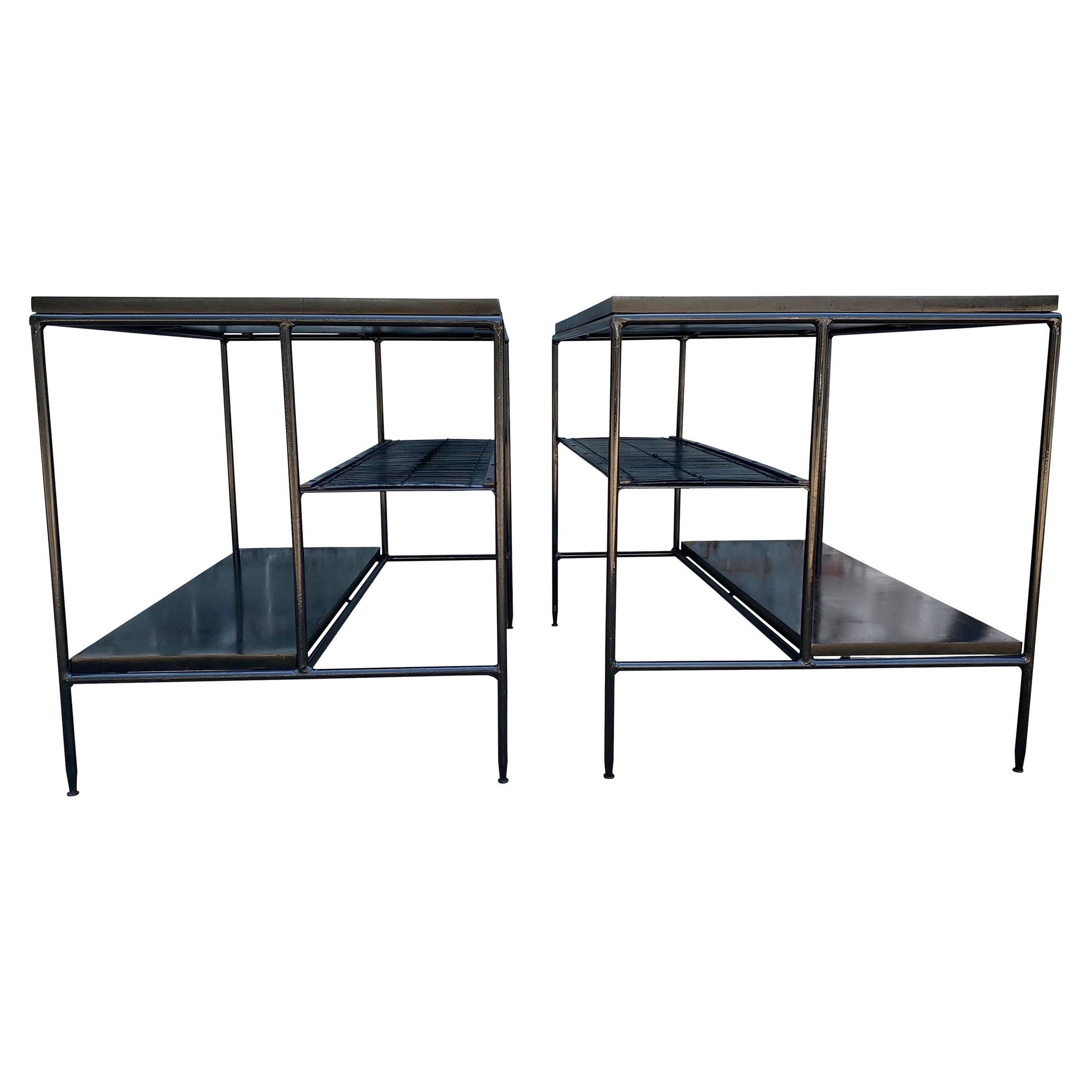 Midcentury Paul McCobb Pair of Planner Group End Side Tables Iron All Black