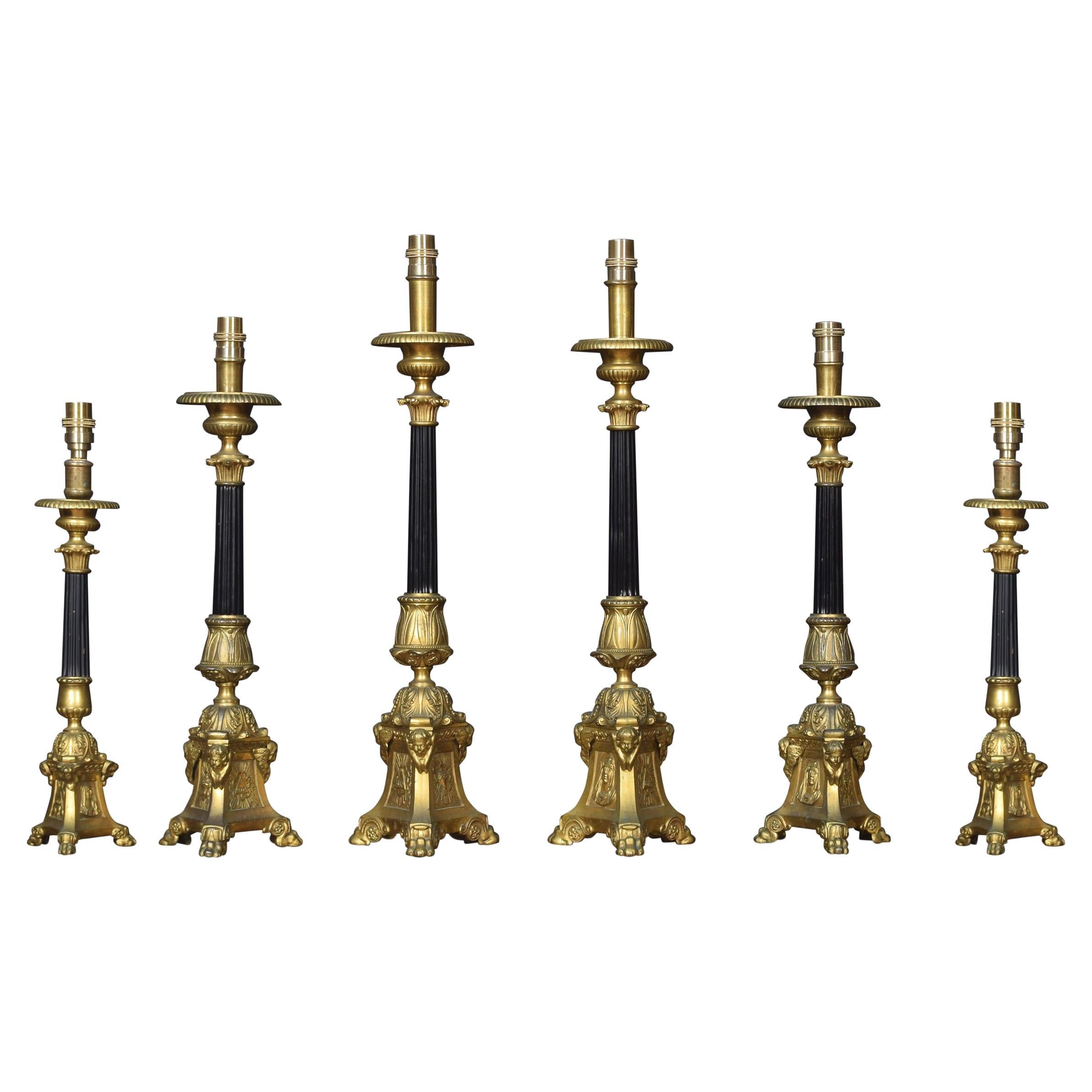 Set of Six Graduated Ecclesiastical Table Lamps For Sale