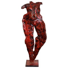 Vintage 1950s France Nude Dancers Red Bronze Sculpture Abstract Art