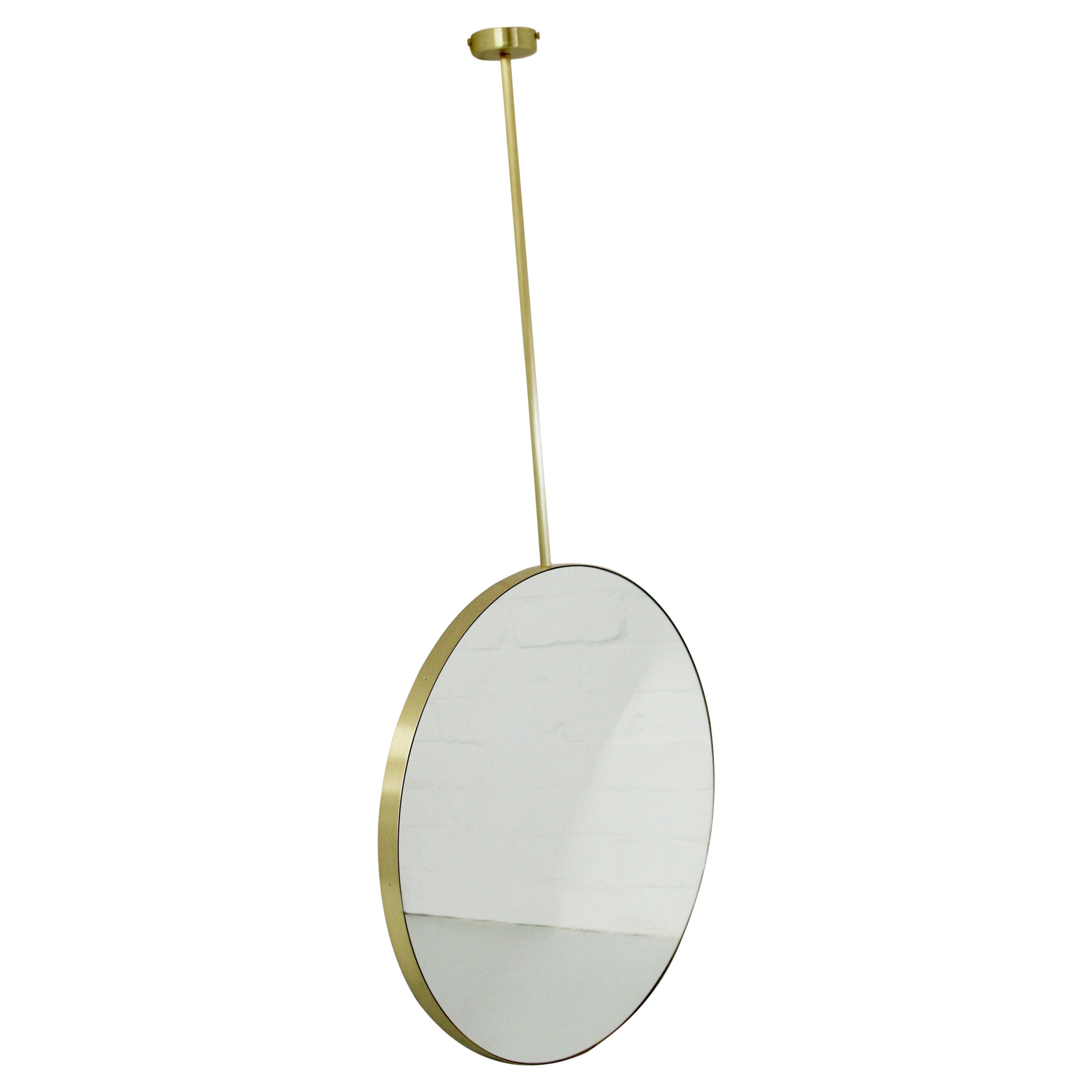 Orbis Suspended Round Mirror with a Brushed Brass Frame, Customisable