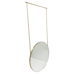 Orbis Double-Sided Suspended Round Mirror with Brushed Brass Frame and Two Rods