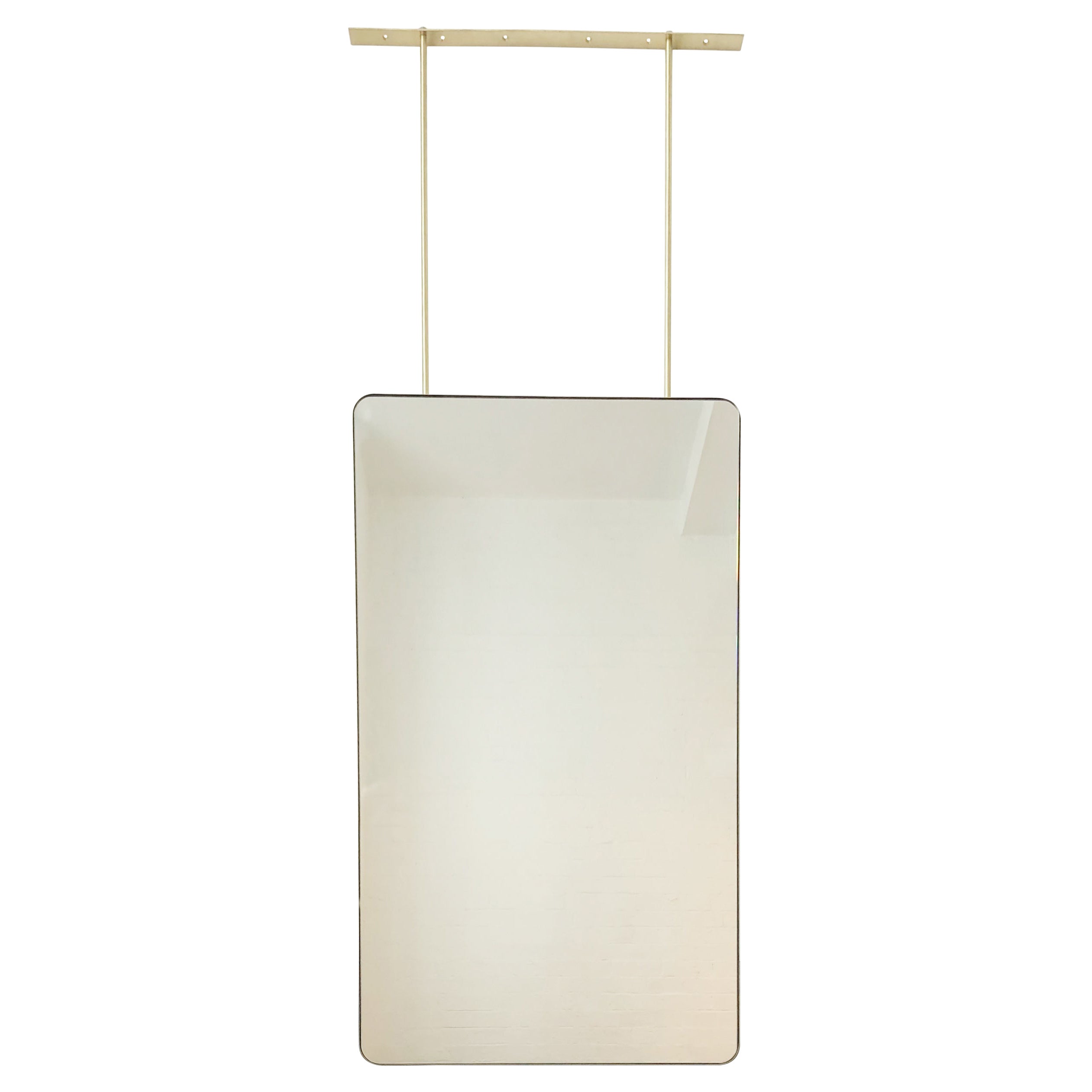 Quadris Ceiling Suspended Rectangular Mirror with Brushed Brass Frame