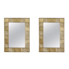 Pair of Gold Sculptural Murano Glass and Brass Rectangular Mirrors, Italy