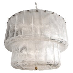 Large Clear Murano Glass Round Chandelier in the Style of Barovier & Toso, Italy