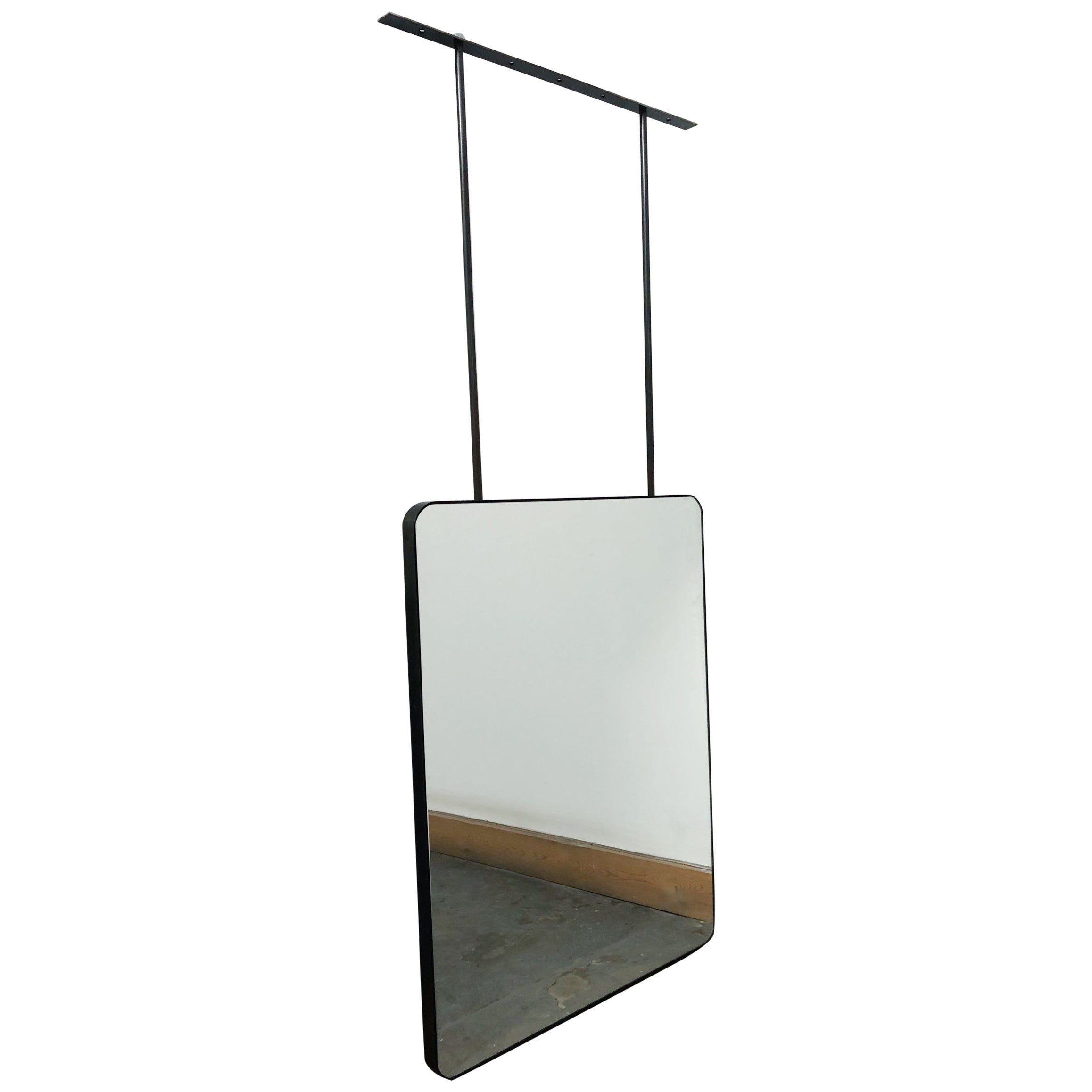 Quadris Suspended Rectangular Mirror with Blackened Stainless Steel Frame For Sale