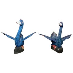 Pair of Balinese Carved and Painted Ducks from John Volk's Estate