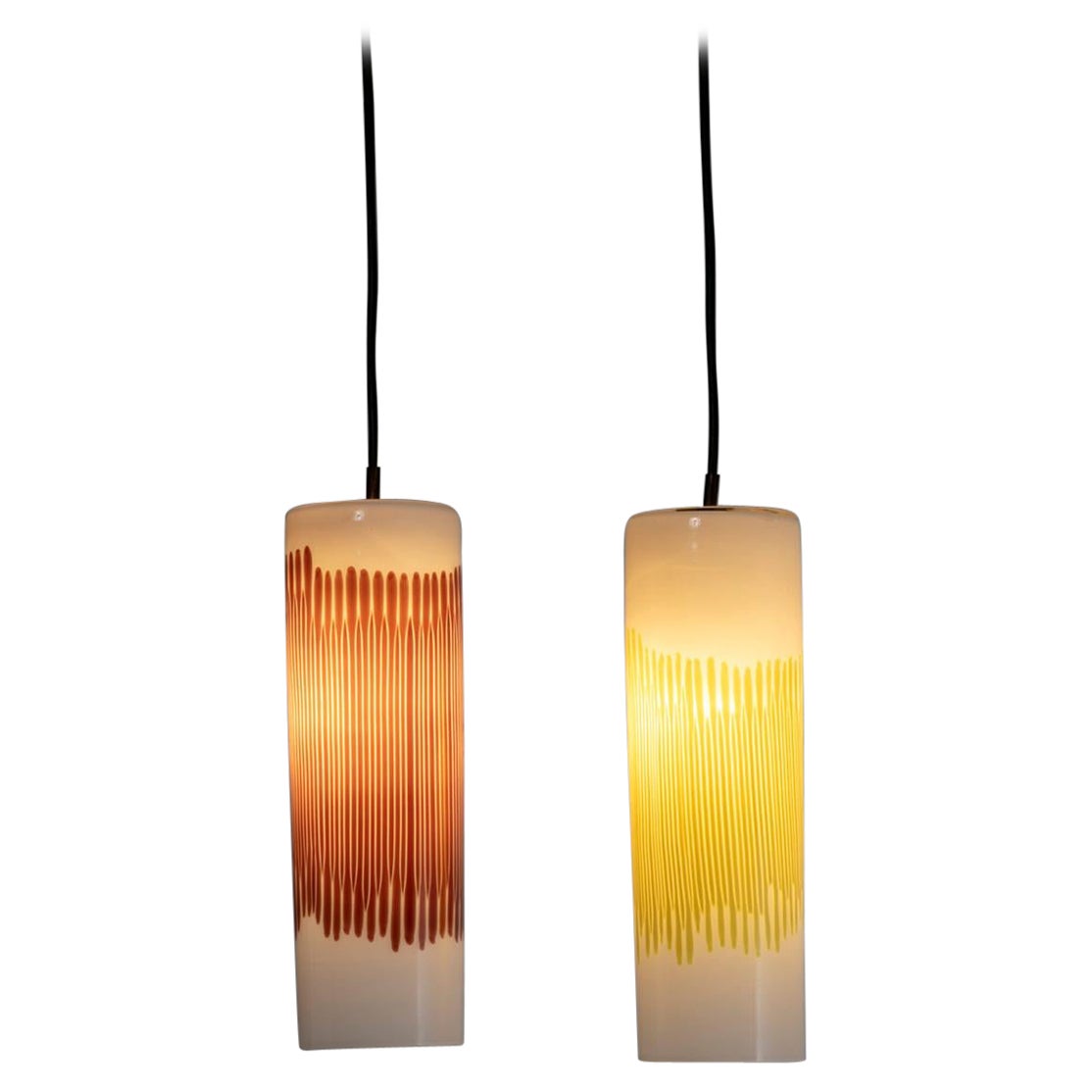 Pair of Canne Pendant Lamps by Venini, Italy, 1950s