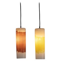 Pair of Canne Pendant Lamps by Venini, Italy, 1950s