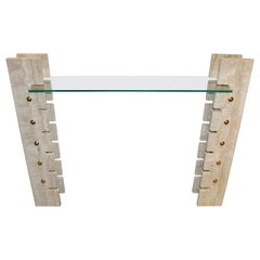 Contemporary Italian Minimalist Organic Shelving White Travertine Marble Console