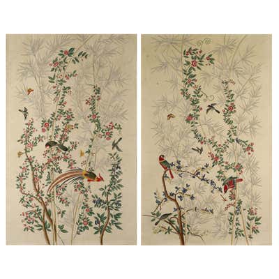 Hand-Painted Japanese Folding Screen Byobu Floral Painting, Watercolor ...