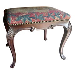 English 19th Century Stained Hand Carved Walnut Needlepoint Bench
