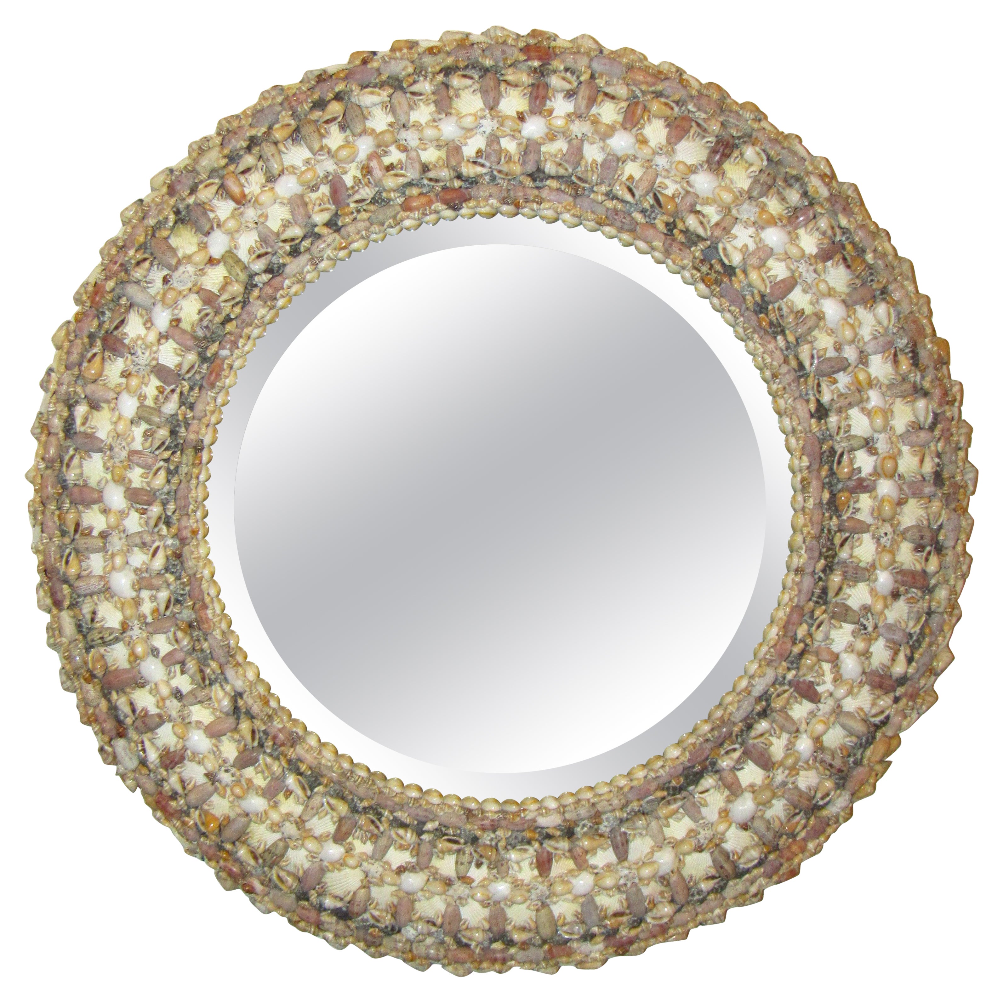 Unique Vintage Circular Seashell Mirror