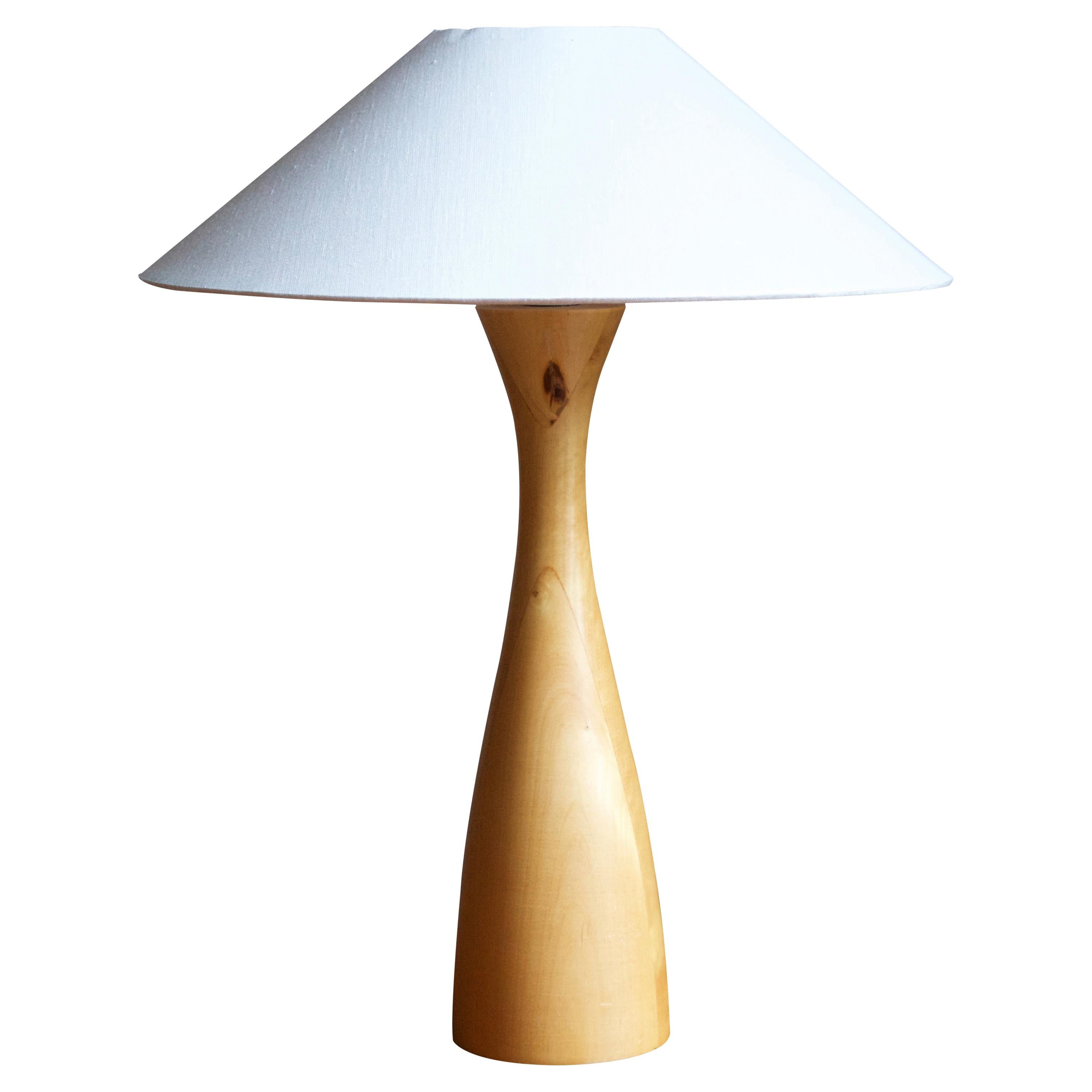Swedish, Minimalist Table Lamp, Light Wood, Fabric, Sweden, 1980s