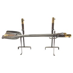 Antique French Steel, Brass and Wood "Bayonet" Fire Tools Set, Circa 1880-1890