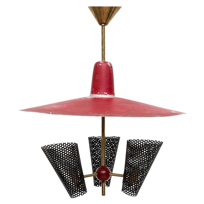 French Mid-Century Red and Black Chandelier by Jacques Biny, 1950's For Sale