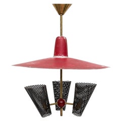 French Mid-Century Red and Black Chandelier by Jacques Biny, 1950's