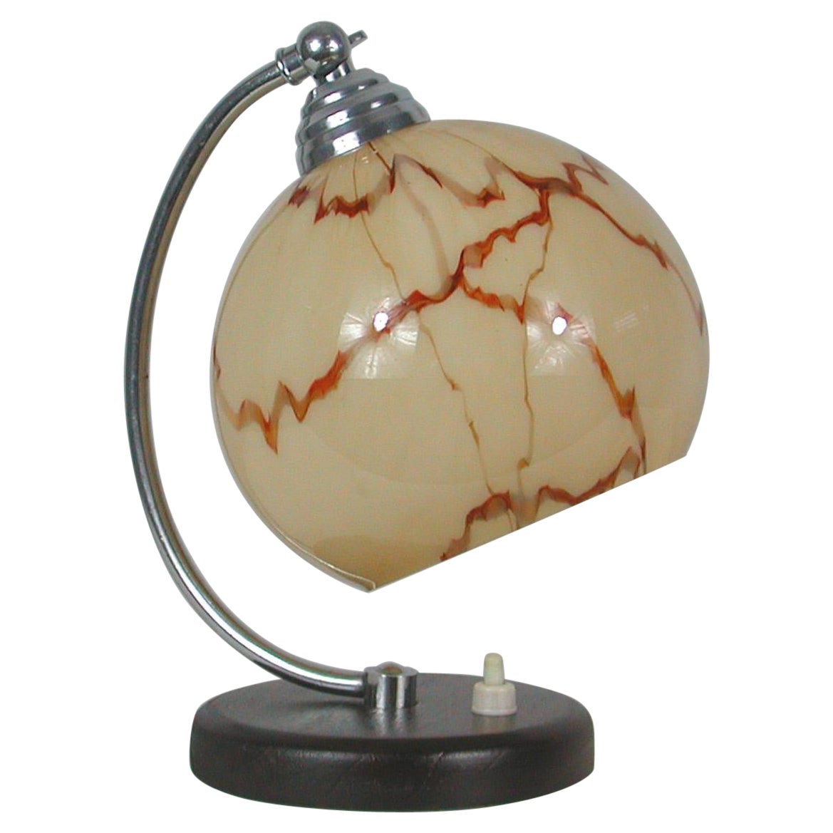 French Walnut, Chrome and Opaline Glas Table Lamp, 1930s For Sale