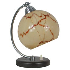 French Walnut, Chrome and Opaline Glas Table Lamp, 1930s