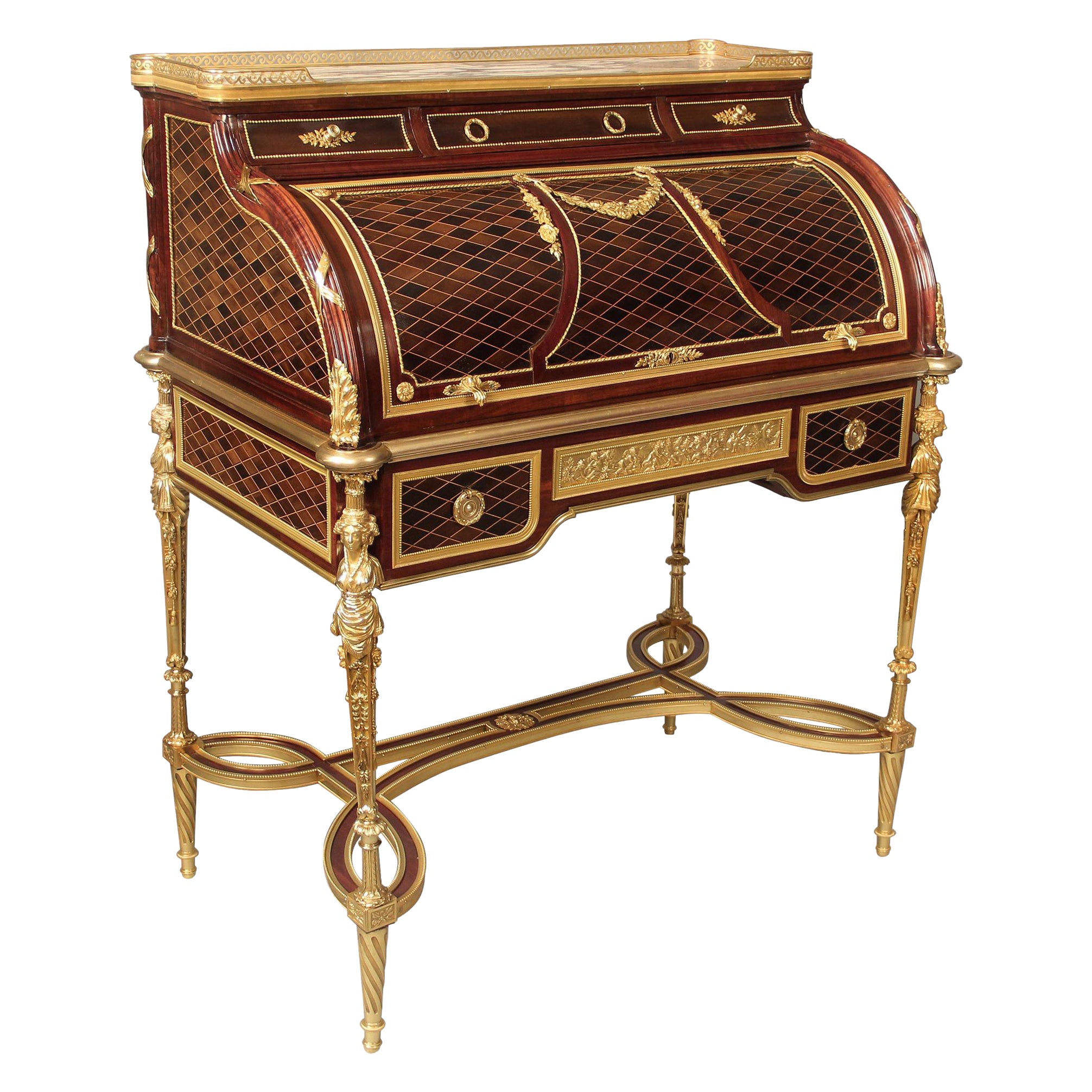 Vergoldete Bronze des 19. Jahrhunderts Bureau à Cylindre Möglicherweise von François Linke im Angebot