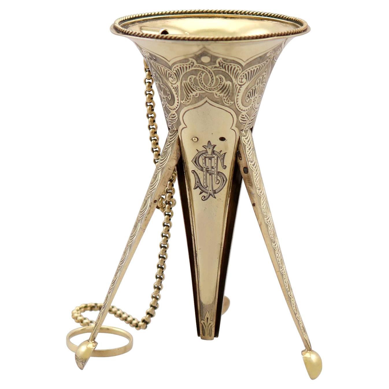 19th Century Victorian Sterling Silver Gilt Posy Holder For Sale