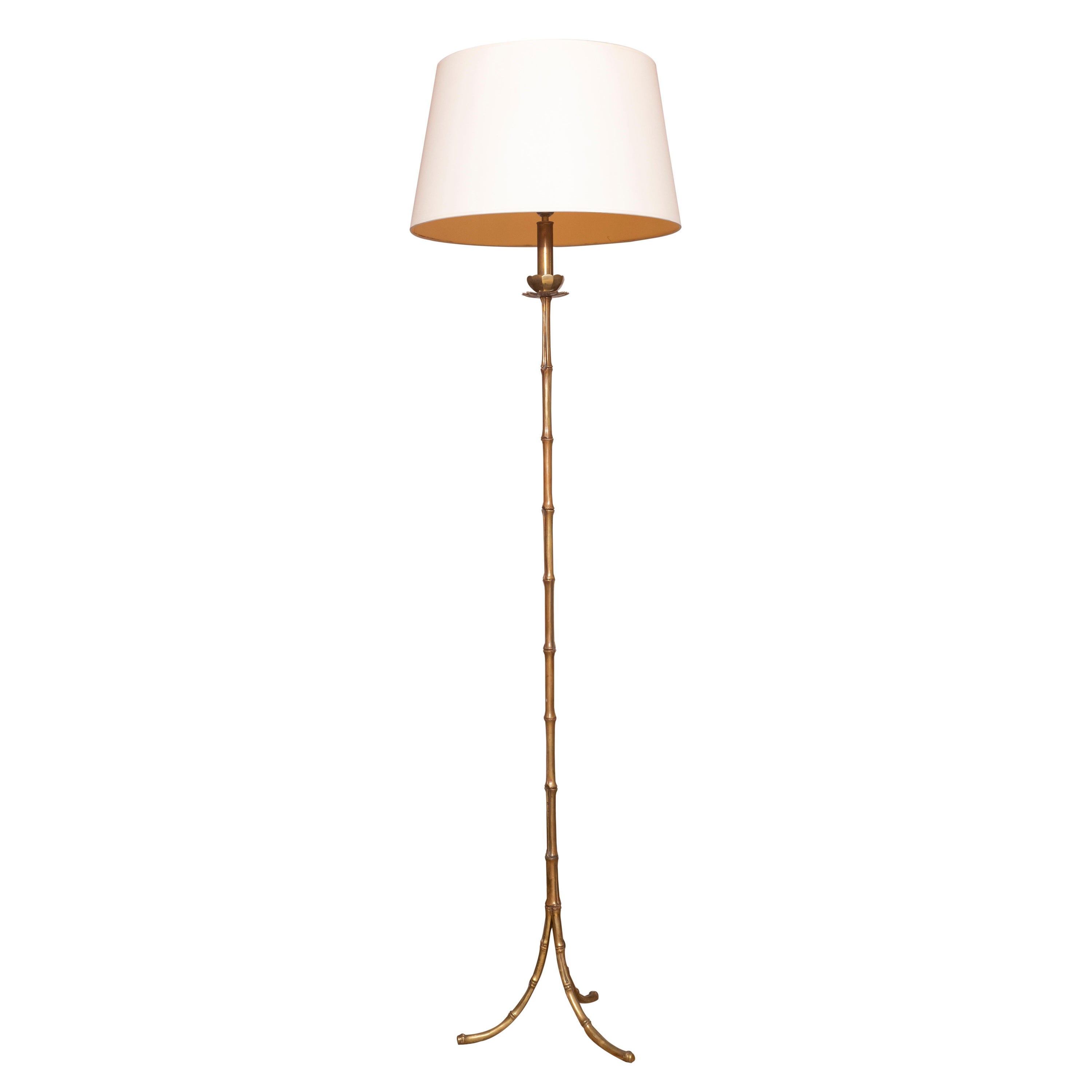 20th Century French Faux Bamboo Bronze "Lotus" Floor Lamp by Maison Baguès