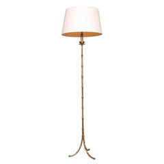 Retro 20th Century French Faux Bamboo Bronze "Lotus" Floor Lamp by Maison Baguès