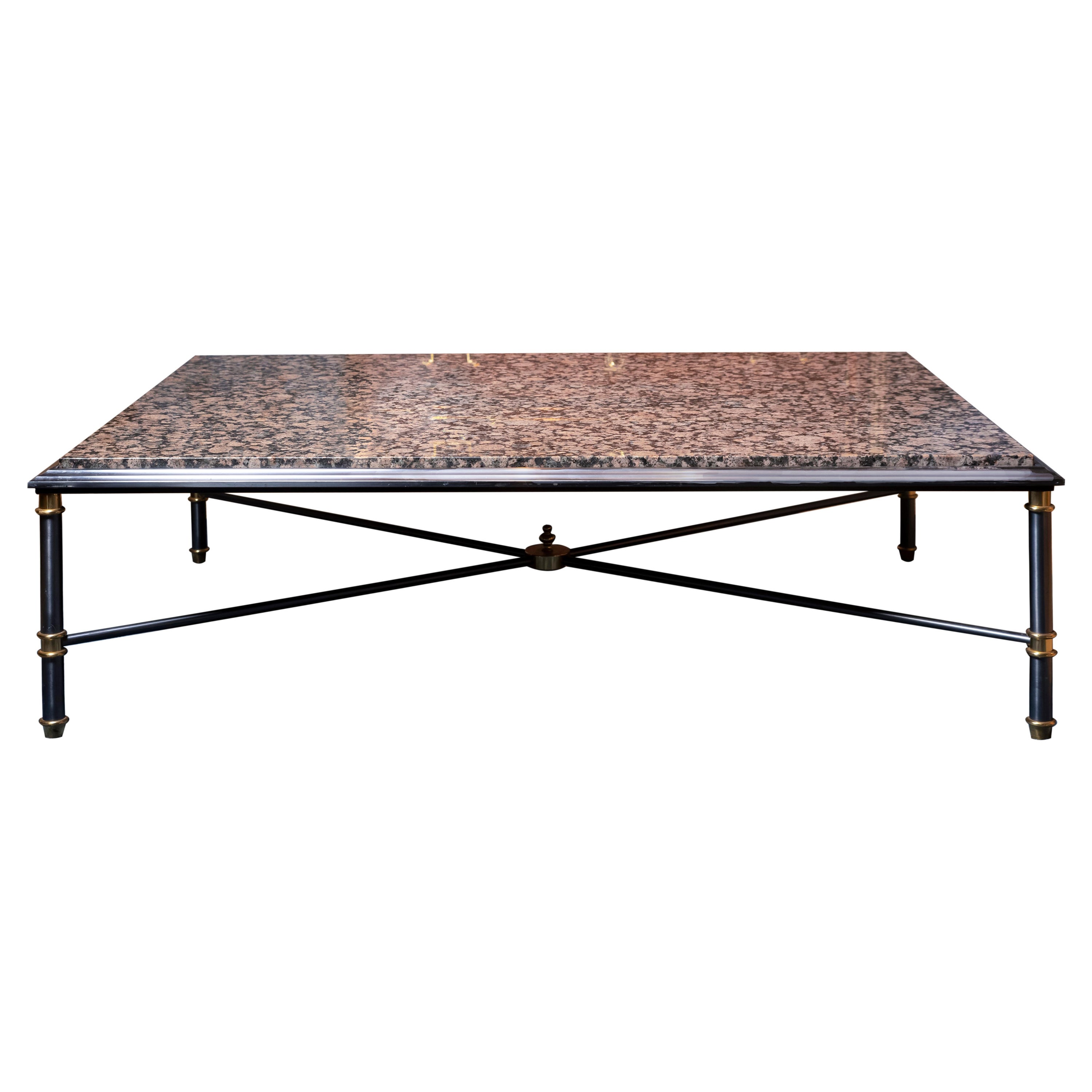 20th Century Neoclassical Style Steel and Brass Coffee Table by Maison Charles