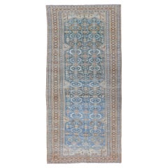 Antique Light Blue and L. Green Persian Gallery Malayer Rug with Geometric Design