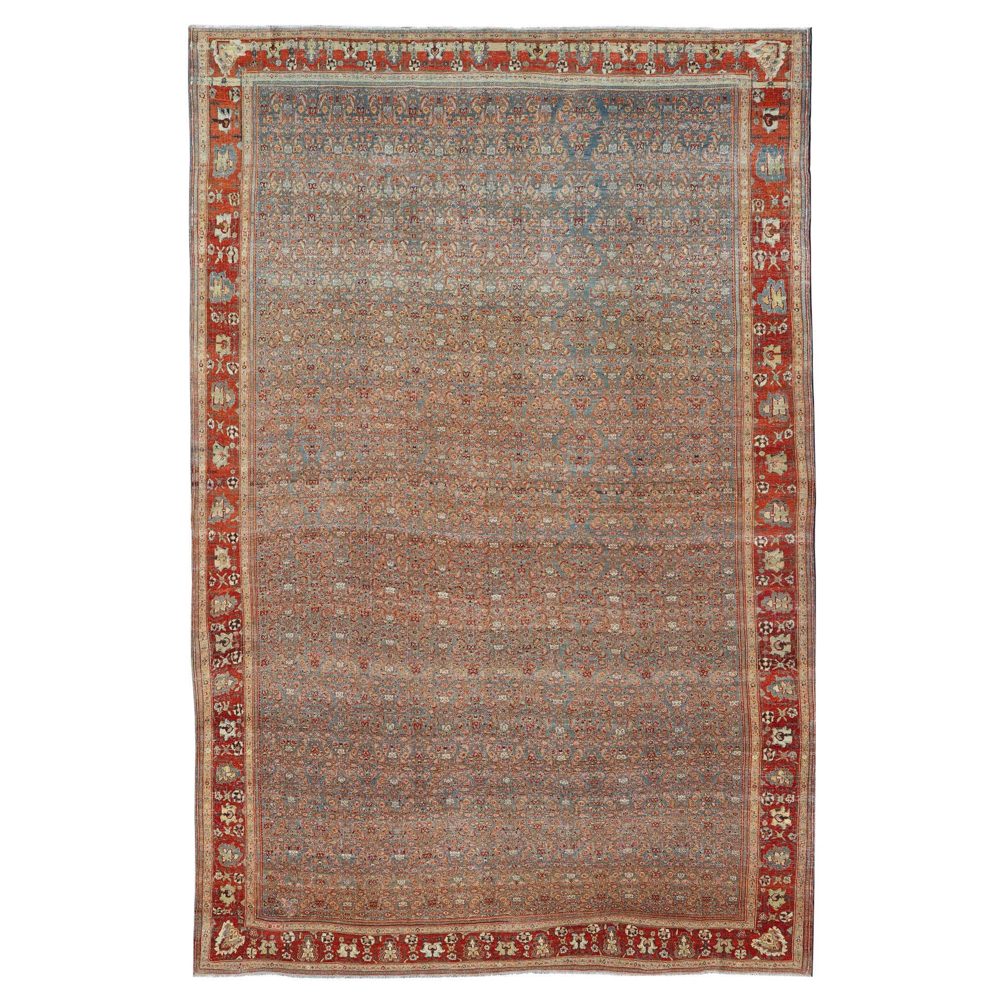 Tapis persan Bidjar ancien surdimensionné au motif Herati 12'10 x 19'3