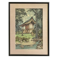 Hiroshi Yoshida Sealed Framed Japanese Color Woodblock Print Temple in the Woods