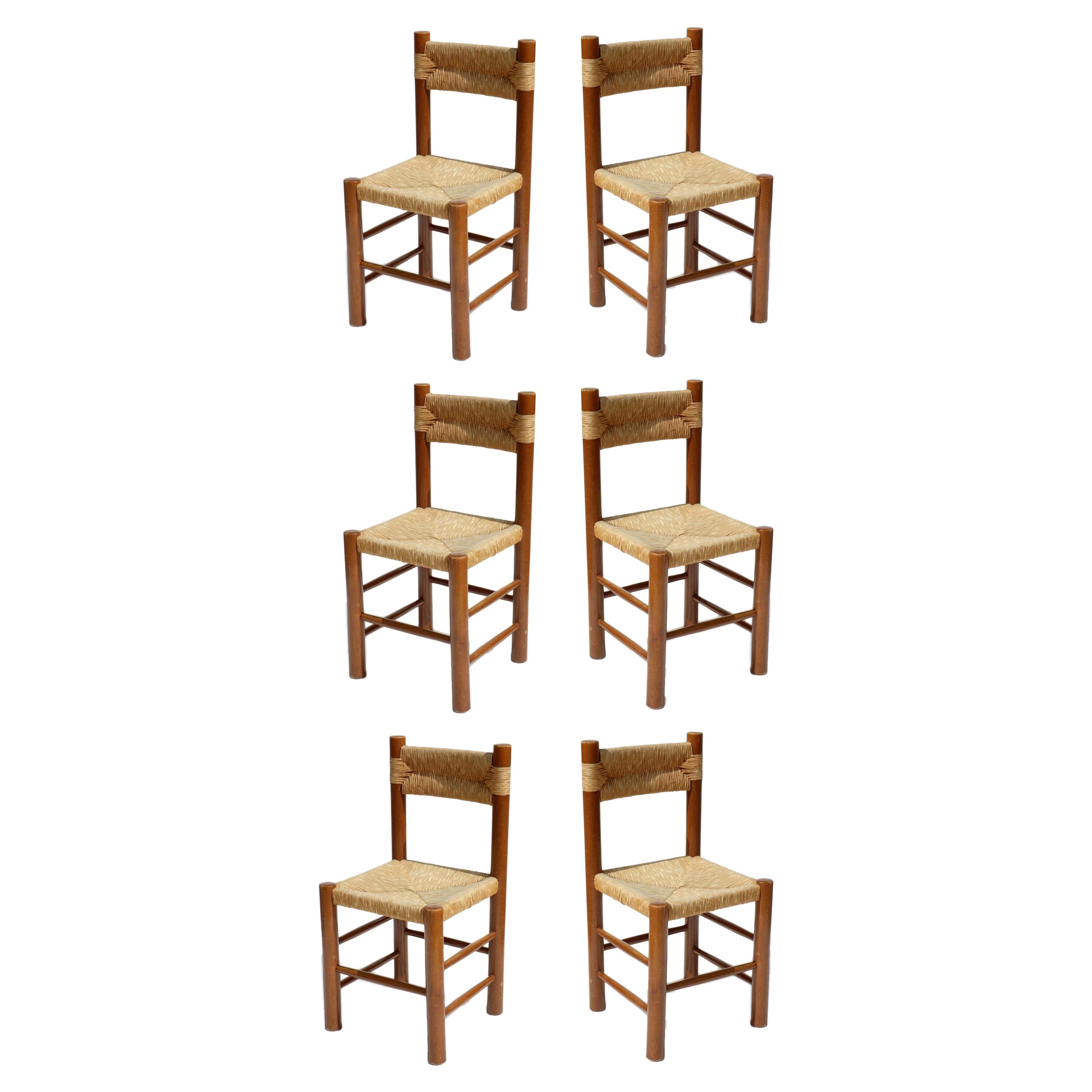 Six chaises en osier «ordogne » Charlotte Perriand par Robert Sentou Design, 1960