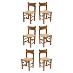 "Dordogne" Charlotte Perriand by Robert Sentou Design 1960 Wicker Six Chairs