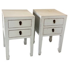 Pair of White Painted Two Drawer Chinese Style End Tables